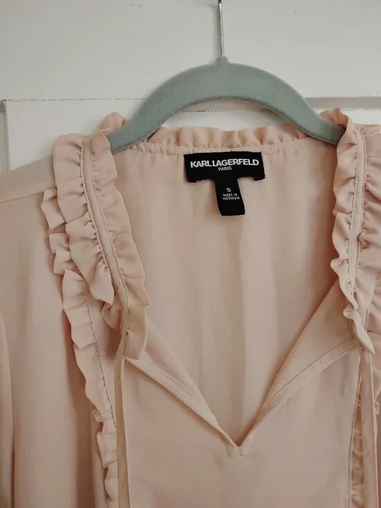 Karl Lagerfeld Tie Front Ruffle Blouse - Picture 5 of 7